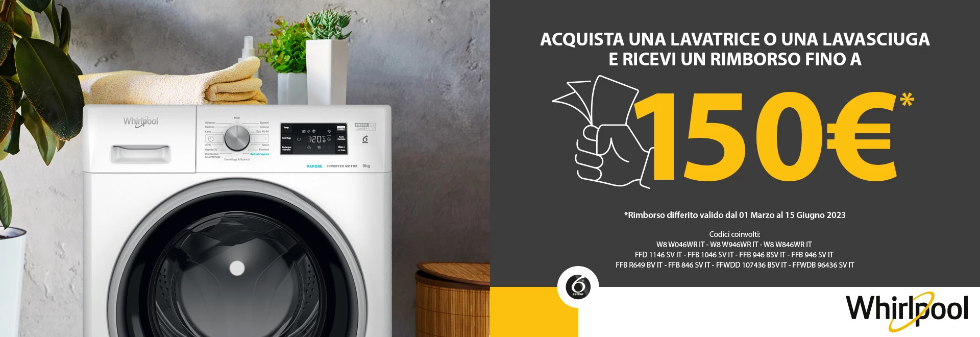 Cash back lavaggio classe A Whirlpool (mar-giu 2023)