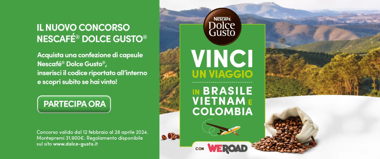 Vinci un viaggio in Brasile, Vietnam e Colombia con Nescafé Dolce Gusto