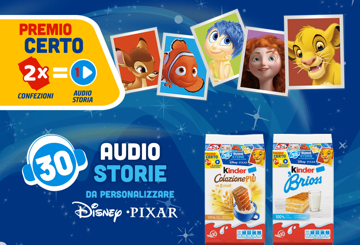 Ascolta la tua “Audio storie Disney” personalizzata con il premio certo Kinder