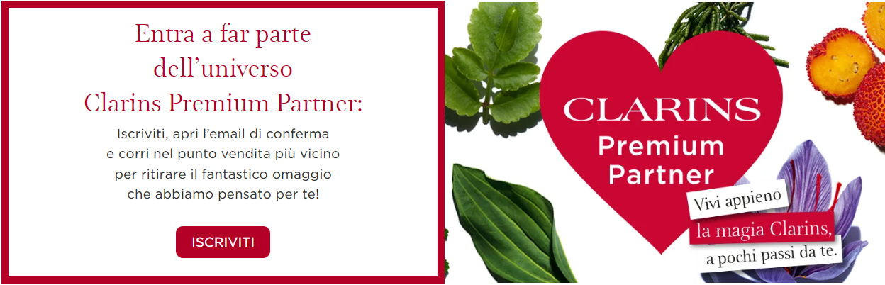 Diventa premium partner Clarins e ricevi campioni omaggio